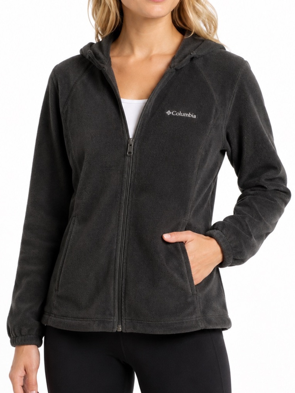 Columbia Black Hooded Fleece Sweatshirt Jacket Full Zip Women’s XS